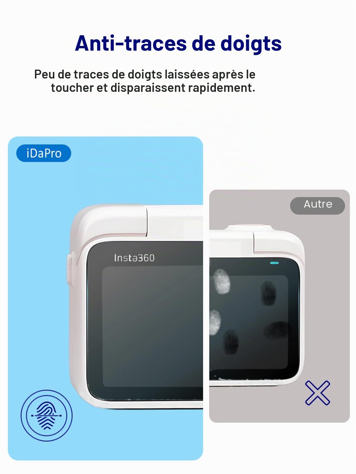 iDaPro Protection d'écran + Objectif Guard pour Insta360 GO3S, Verre 9H | 2 Screen + 1 Objectif + Boîte ABS. Pas pour GO3. 9H Dureté, Anti-rayures, Anti-bulles, Clarté HD, Anti-traces, Pose facile