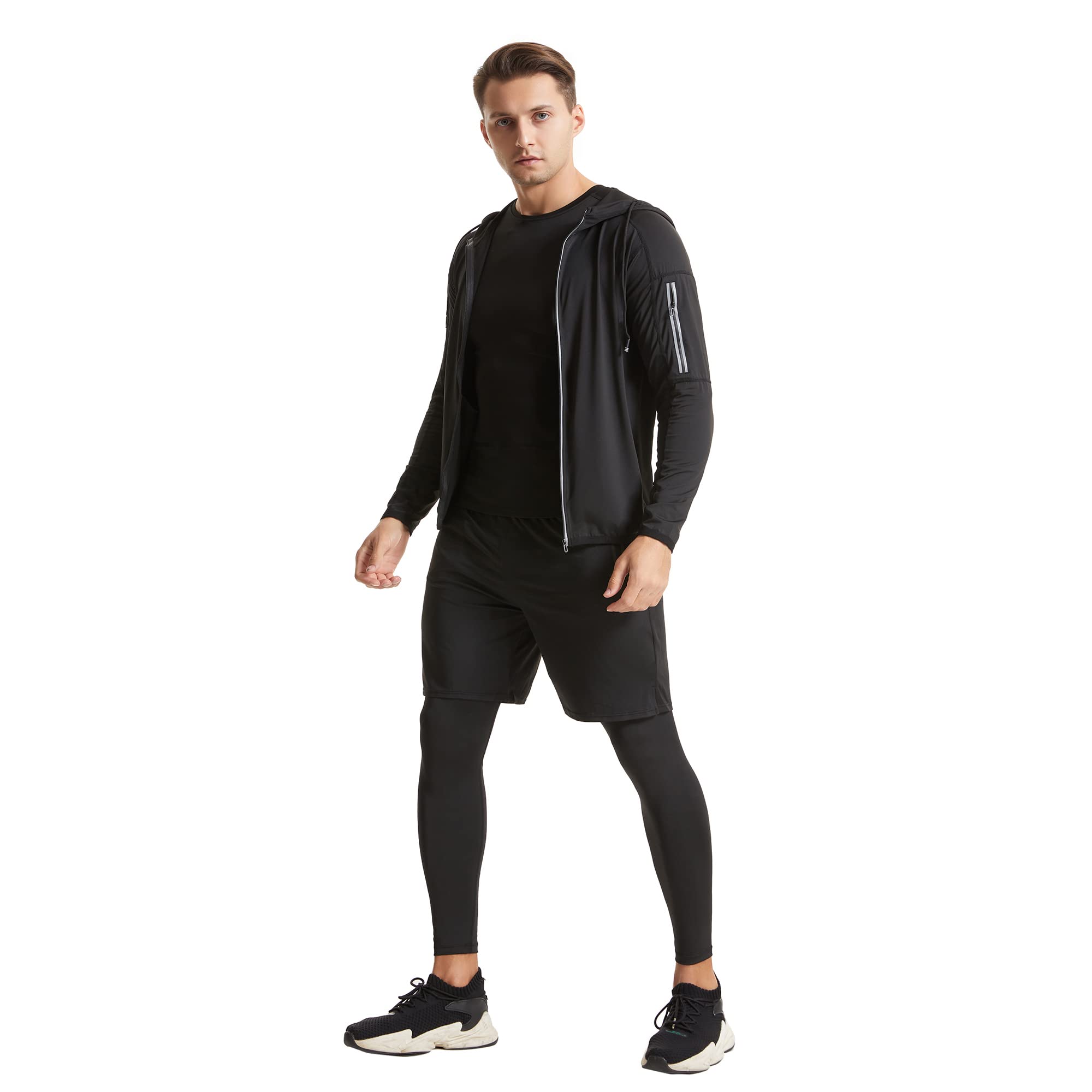 Ropa de entrenamiento físico para hombre, pantalones de compresión para correr, camisa de manga corta/larga, conjunto de chaqueta superior, 5 uds