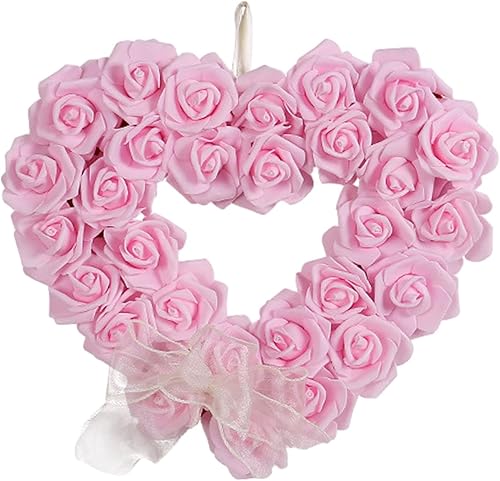 Corona en forma de corazón, corona de rosas de San Valentín, decoración del día de San Valentín, corona de flores para fiesta, hogar, puerta