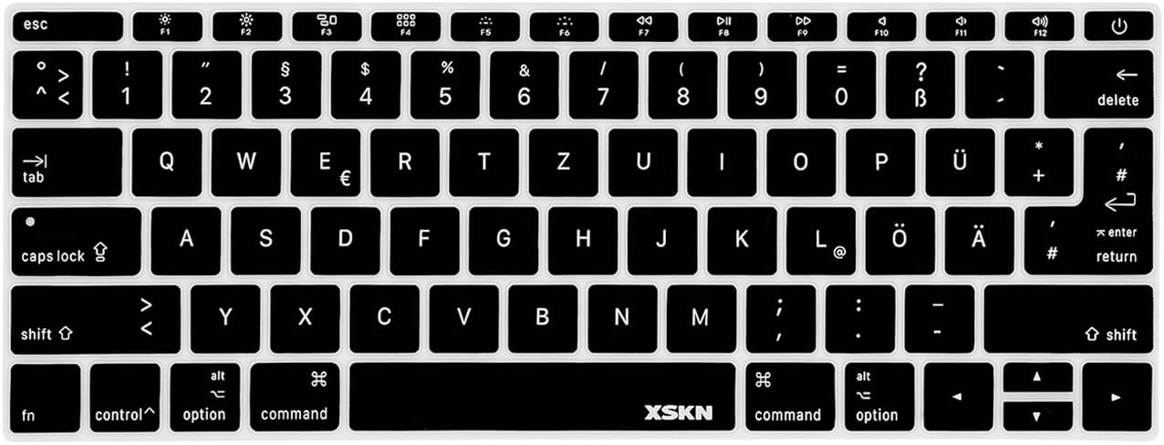 XSKN German Silicone Keyboard Skin Cover for Flat Keys New MacBook Pro 13" (2016 Released A1708, No Touch Bar) and MacBook 12" (2015 Released A1534), US EU Version