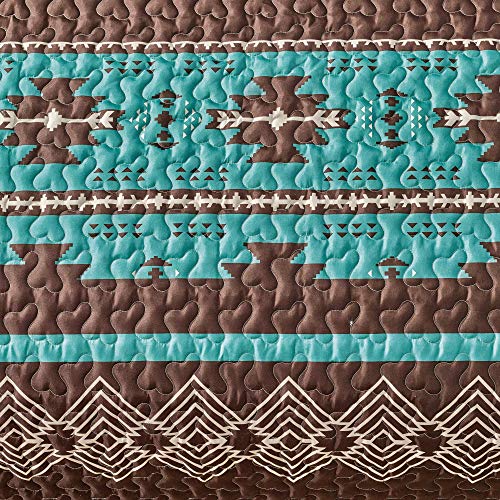 WPM WORLD PRODUCTS MART Southwest Teal/Beige/Brown Print Bedspread 3 Piece Navajo/Native American Tribal Design Microfiber Cabin Lodge Quilt Set- Queen Size Southwestern Bedding Makala (Queen) - Thumbnail 5