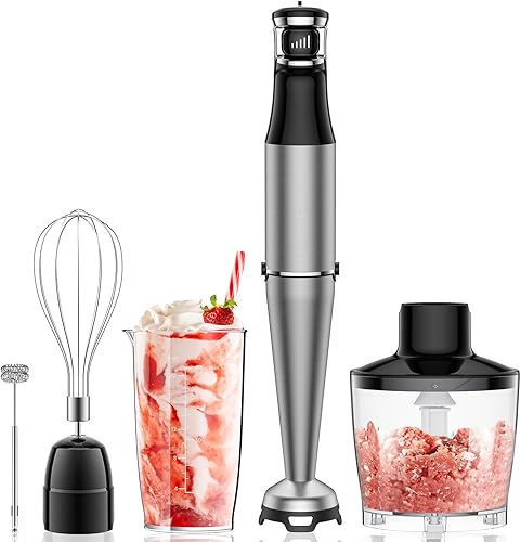 Batidora de mano de inmersión 5 en 1: batidora eléctrica de 800 W mezcladora de mano con agarre de control de gatillo, licuadoras de emulsión para