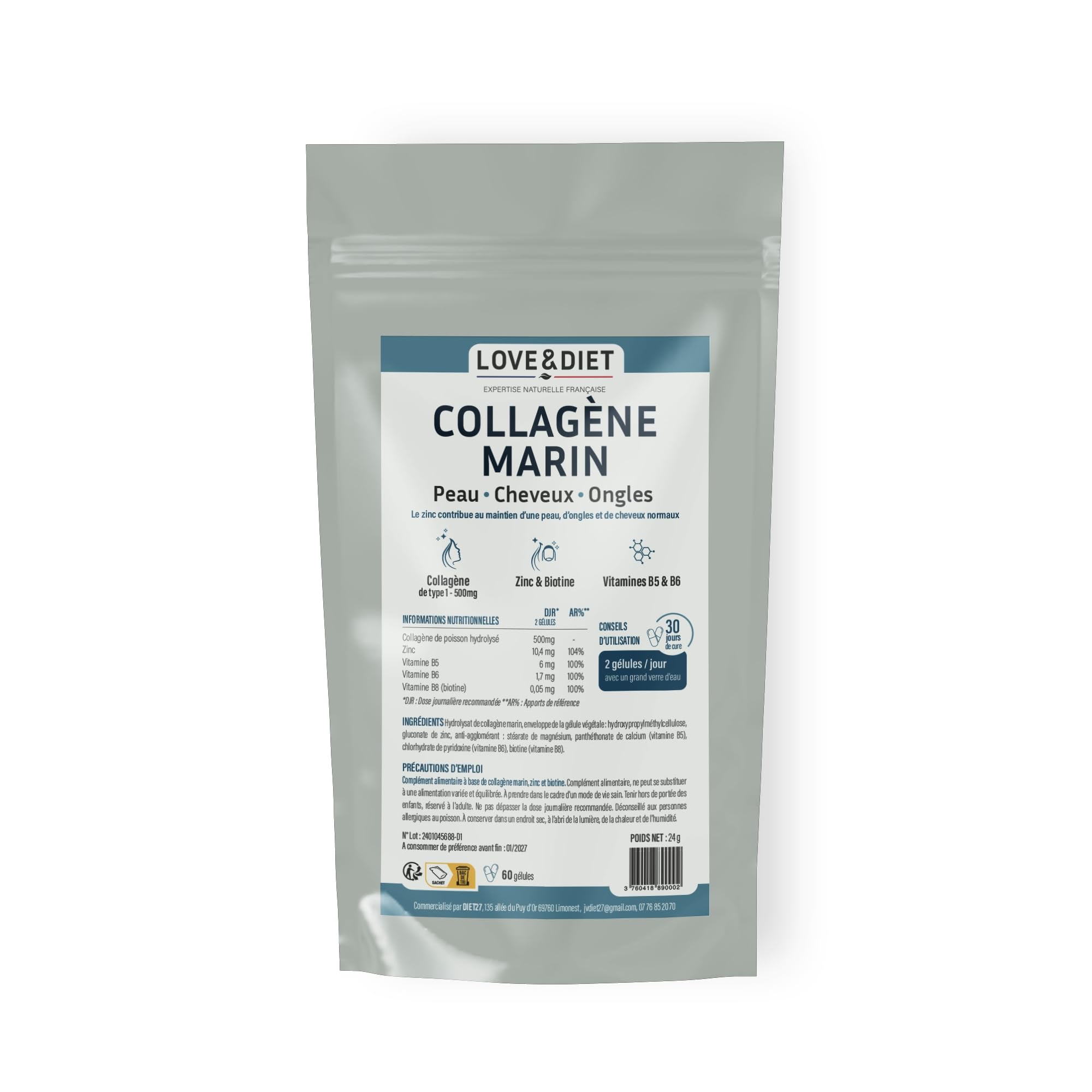 Collagène Marin + Canneberge + Zinc + Biotine - Poudre 180g (30 Jours) - Beauté Cheveux, Peau, Ongles