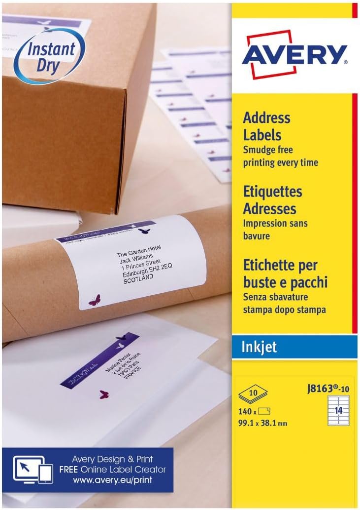 14 labels per sheet, 140 label pack, self adhesive parcel shipping labels
