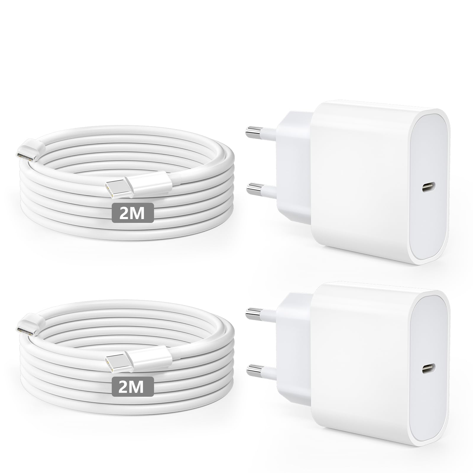 Caricatore per iPhone 20W USB C Caricabatterie per iPhone 16/16 Pro/16 Pro Max/16 Plus/15/15 Pro/15 Pro Max/15 Plus, 2 Pack Presa USB C Caricabatterie con 2M Cavo USB C per Galaxy, per i-Pad Pro