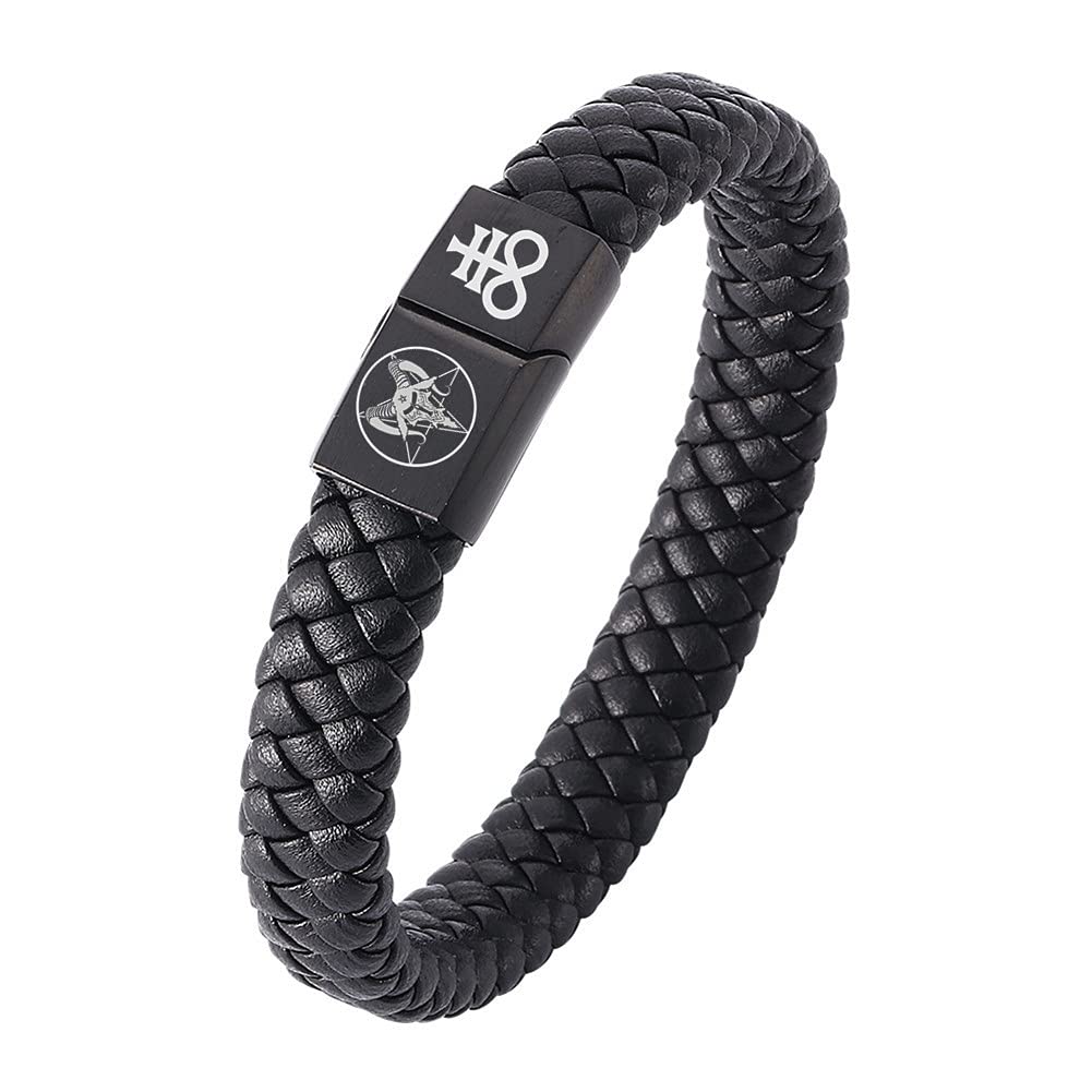 KBNSUIAN Church of Satan Pentagram Baphomet Goat Satanic Leviathan Cross Bracelet Bangle Supernatural Sigil of Satanas Leather Bracelets Jewelry for Men Women