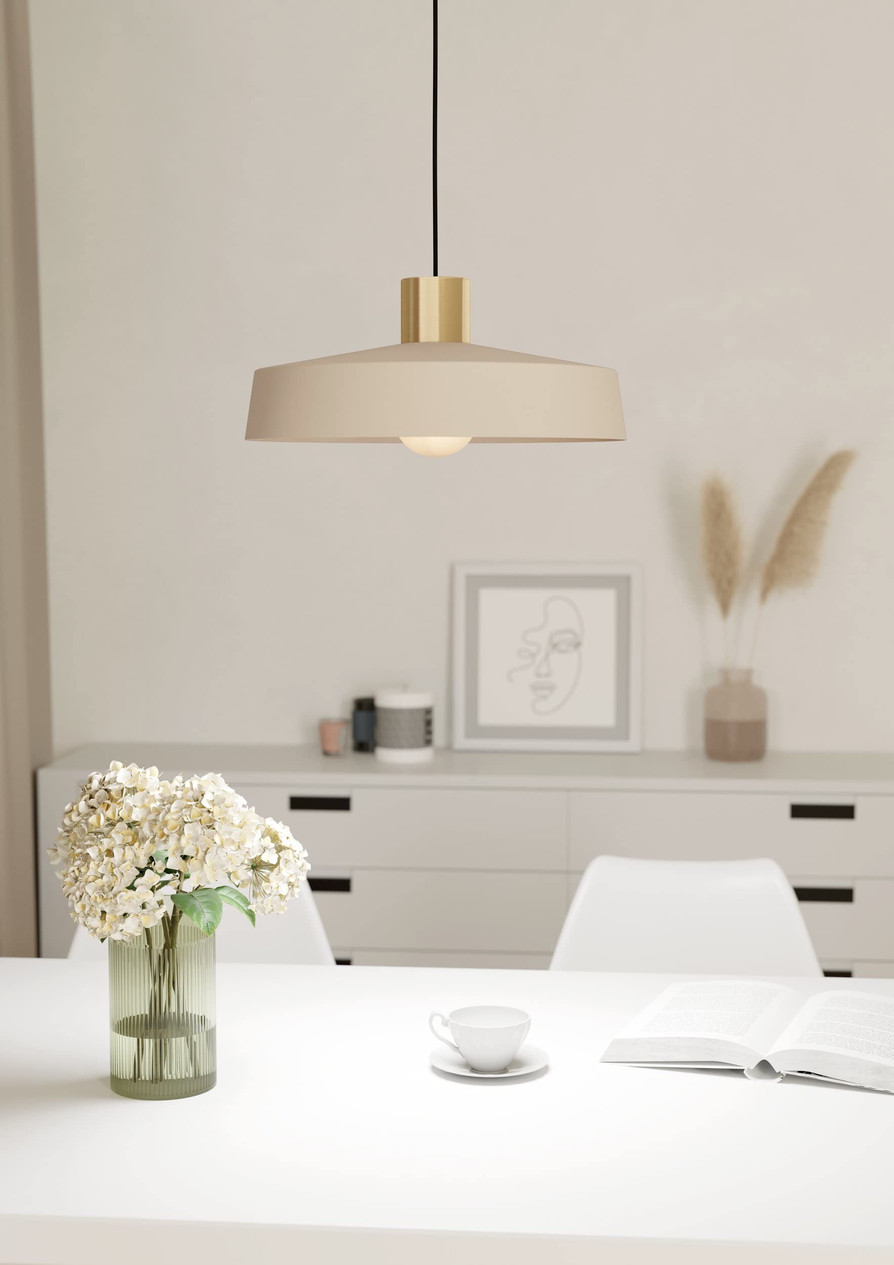 Eglo Suspension luminaire Valdiola, lustre pour salon et salle à manger | lampe de plafond suspendre en métal couleur sable laiton brossé, douille E27
