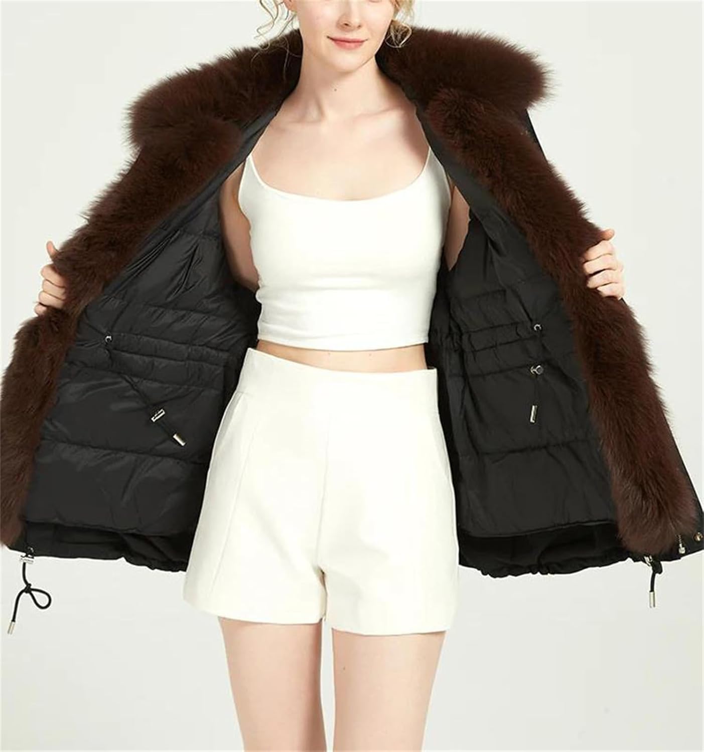Women's Mid Length Goose Down Coat Warm Parka White Duck Down Jacket Casual Windproof Winter Outerwear