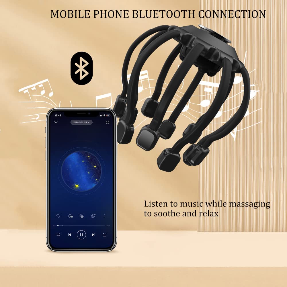 Massaggiatore per la testa Massaggiatore elettrico del cuoio capelluto con 10 contatti vibranti, 4 modalità, musica Bluetooth, massaggiatore per la testa di polpo Scalp Stress Relax