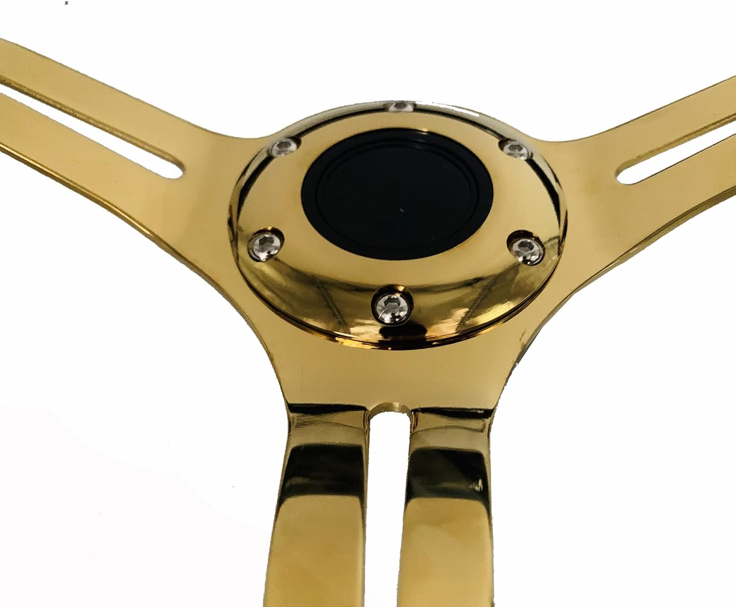 350mm Black Grip Racing Sport Steering Wheel Gold Spokes Universal Drifting ABS Wood Steering Wheel with Horn Button