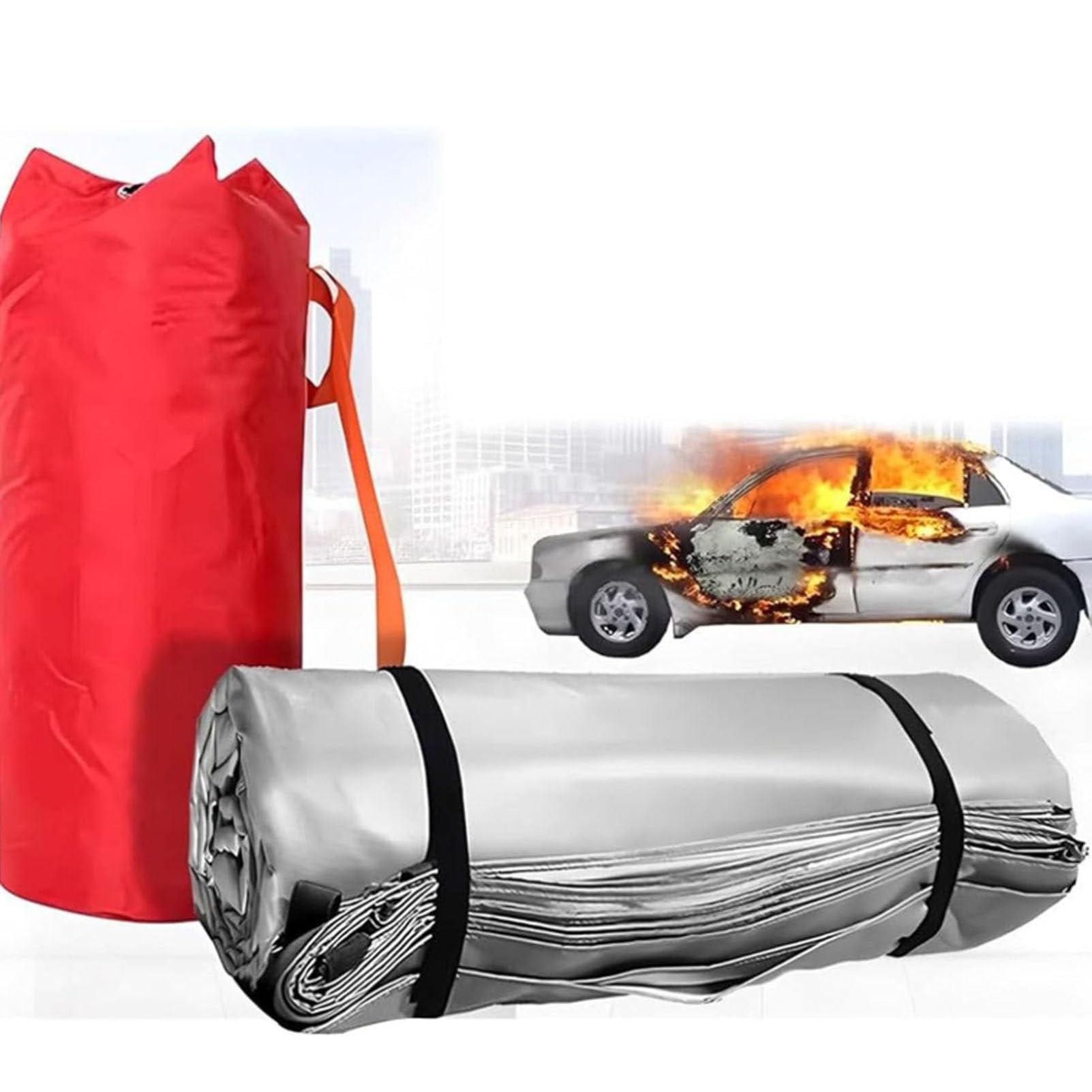 Manta ignífuga reutilizable para coche, manta de supresión de incendios de emergencia de 6 x 9 m, refugio ignífugo de fibra de vidrio para vehículos, coche eléctrico, estacionamiento, estación de