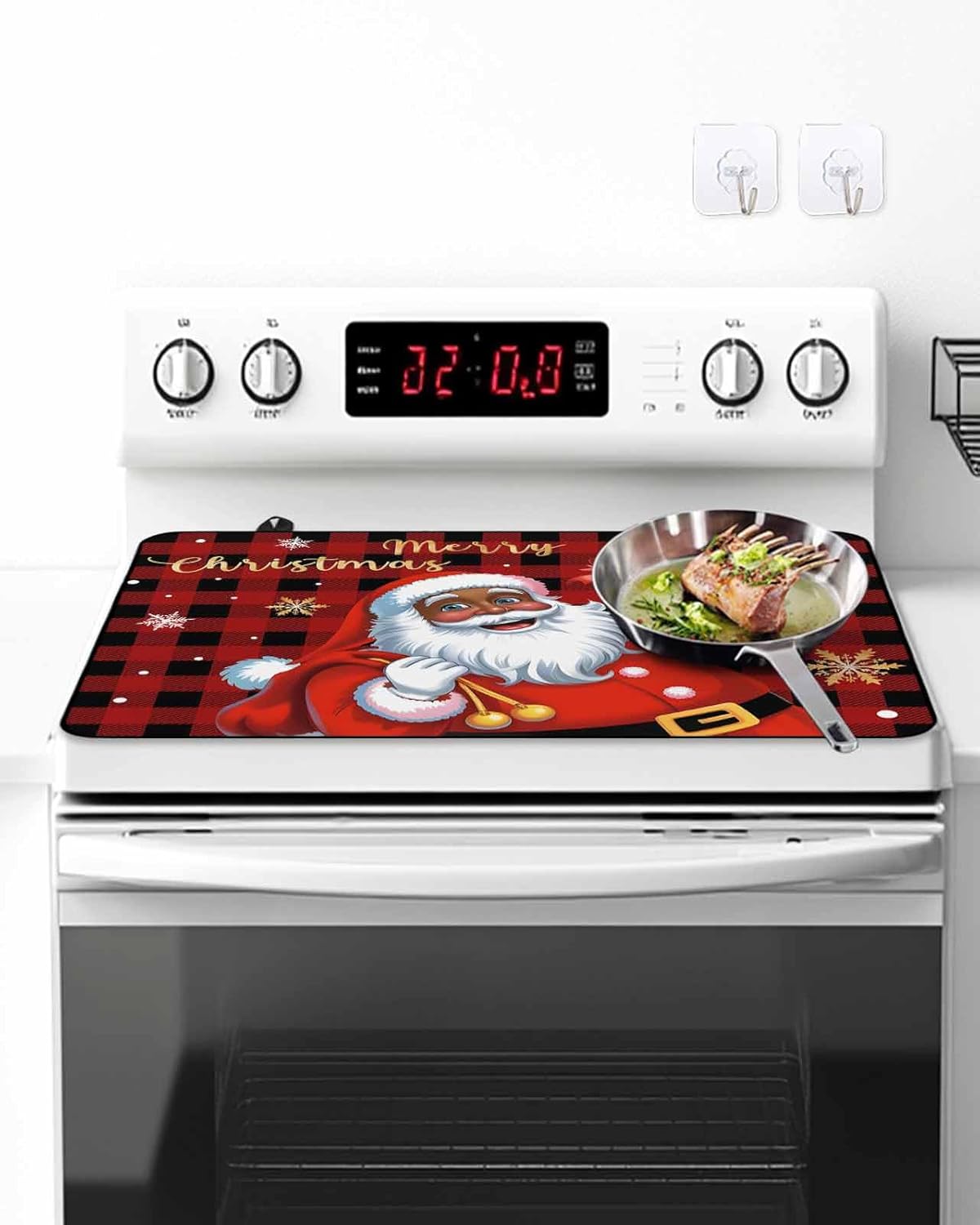 Christmas Stove Top Cover Black Santa Claus Stove Cover for Electric Stove Top Merry Christmas Snowflake Buffalo Plaid Glass Cooktop Covers Anti-Slip Heat Resistant Countertop Protector 28.5"x20.5"