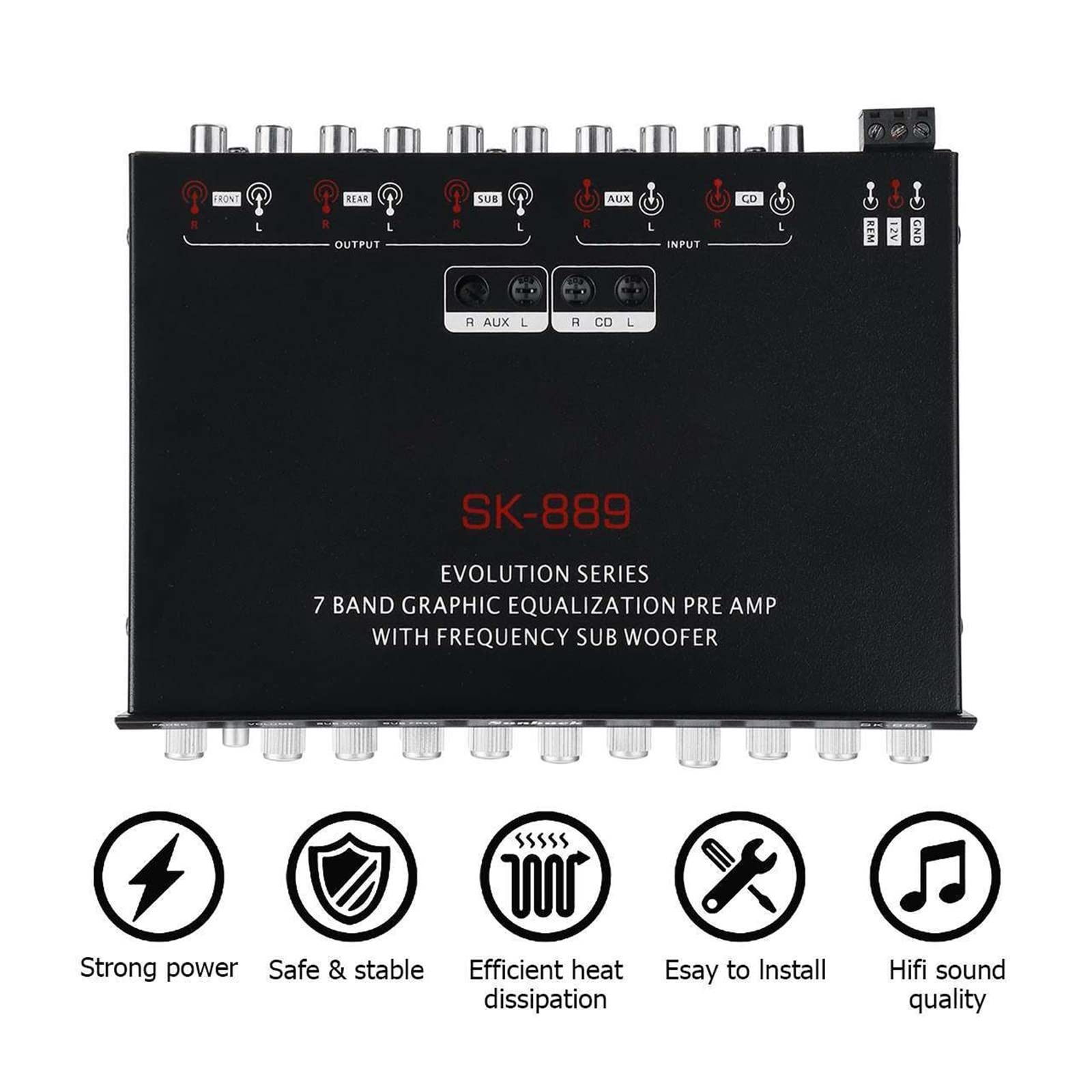 Wzmacniacz 8-pasmowa korekcja graficzna PRZEDWZMACNIACZ Z CZĘSTOTLIWOŚCIĄ SUB Woofer 12 V HiFi Wzmacniacz samochodowy