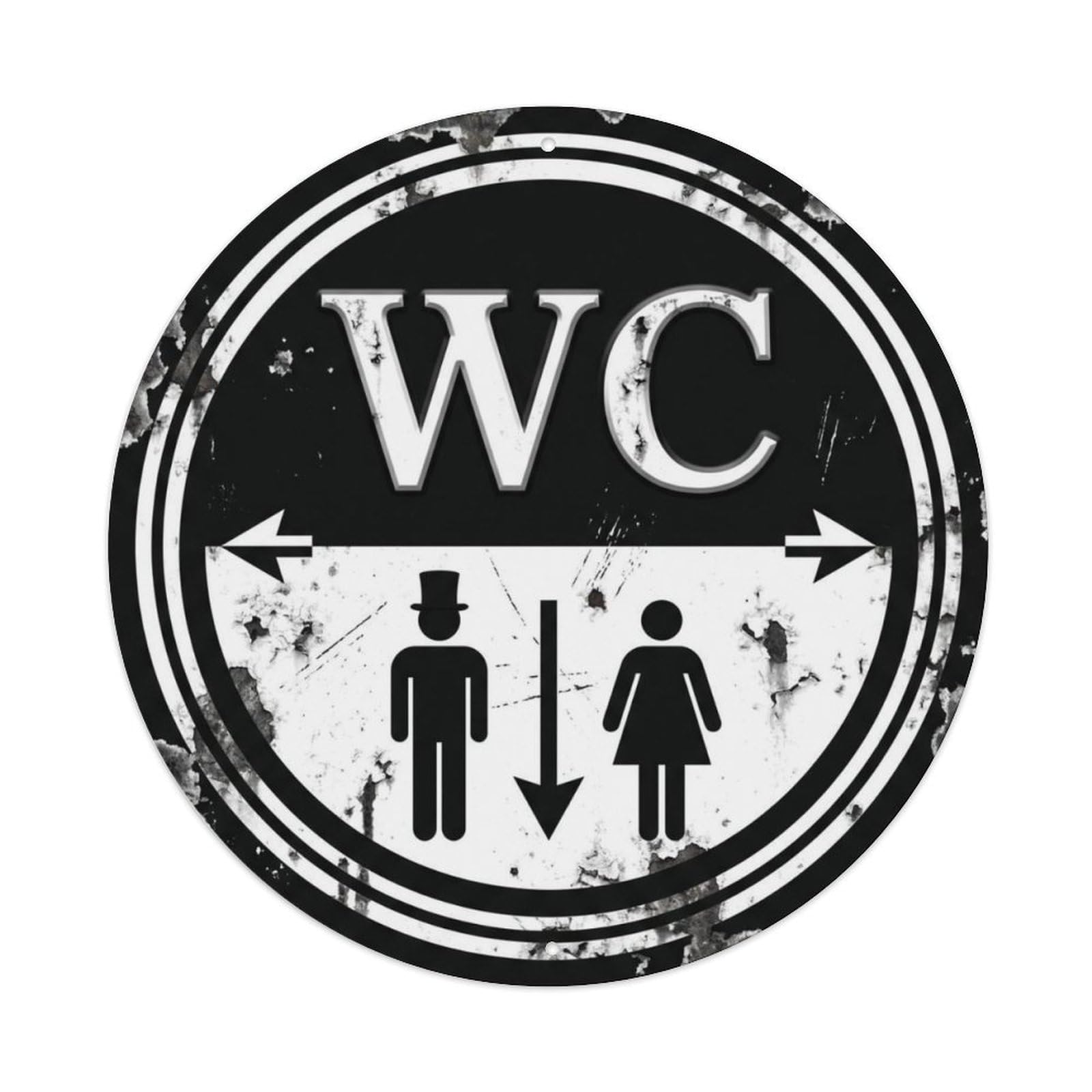 Toilet （WC） Classic Distressed Restroom Metal Tin Sign Plaque Wall Decor for Cafe, Club Bar, Office, Home Garden Round Metal Poster 8x8Inch