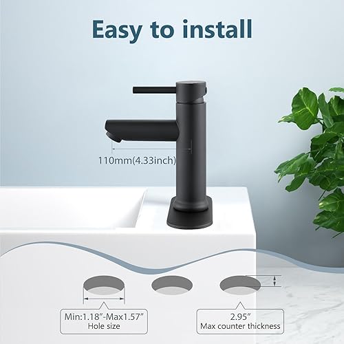 Miniatura 7 de Aolemi Grifo de baño de un solo mango con placa de cubierta, grifos de baño para fregadero de 1 o 3 agujeros, grifo de tocador moderno con drenaje