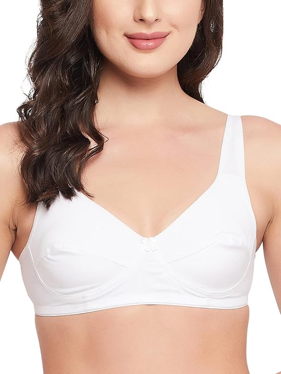 Women's Cotton Spandex Solid Non-Padded Full Cup Wire Free Everyday Bra - White