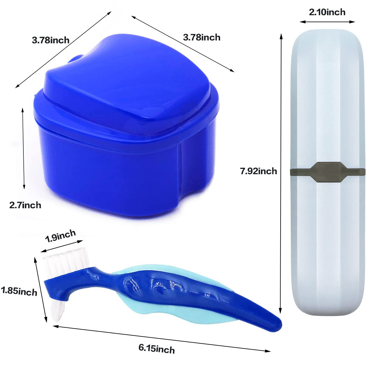 Denture Case, Denture Cups Bath, Toothbrush with hard denture and portable toothbrush box, Dentures Container with Basket Denture Holder for Travel (Blue and white) : Beauty & Personal Care