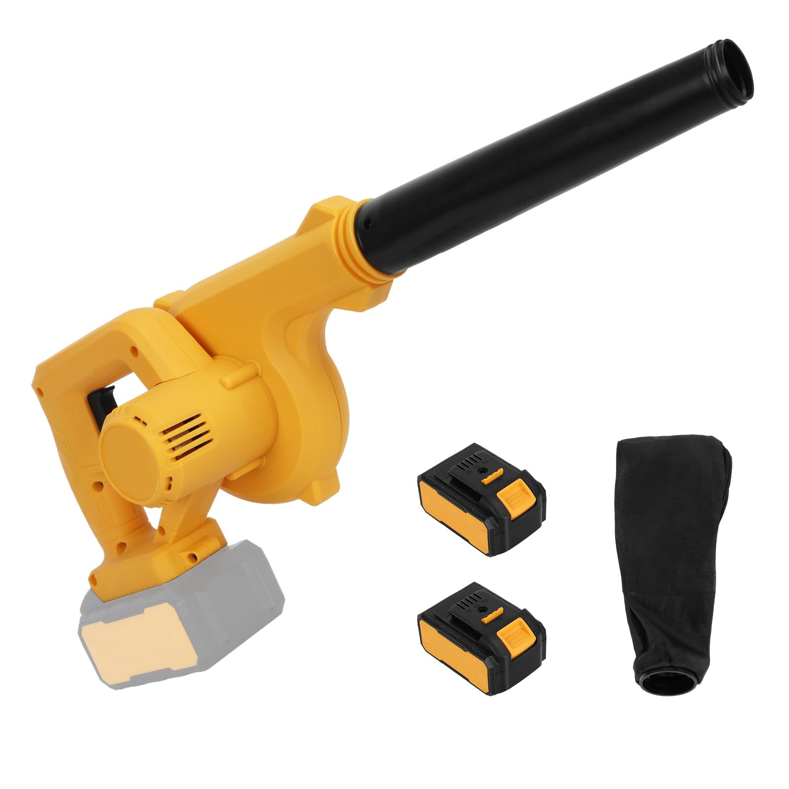 Soffiatore elettrico per foglie senza fili, 2 batterie da 1,5 Ah, soffiatore per foglie da 21 V, soffiatore leggero per spazzaneve e cura del prato, pulizia del cortile, garage giallo