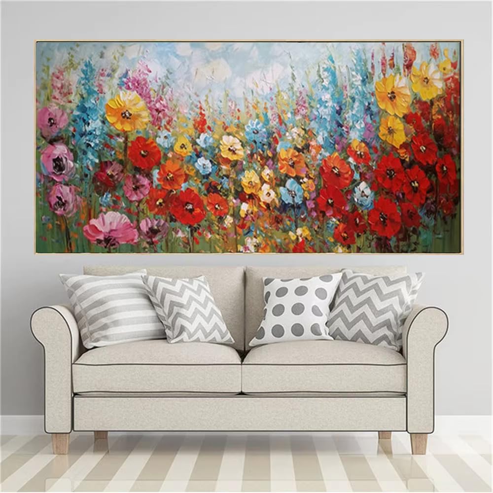 AEFOUU Wall Art Canvas Picture Print Modern Garden Landscape Painting Canvas Wild Flower Wall Art Picture Decor Paintings(60x120cm/24x48in/Internal Frame)