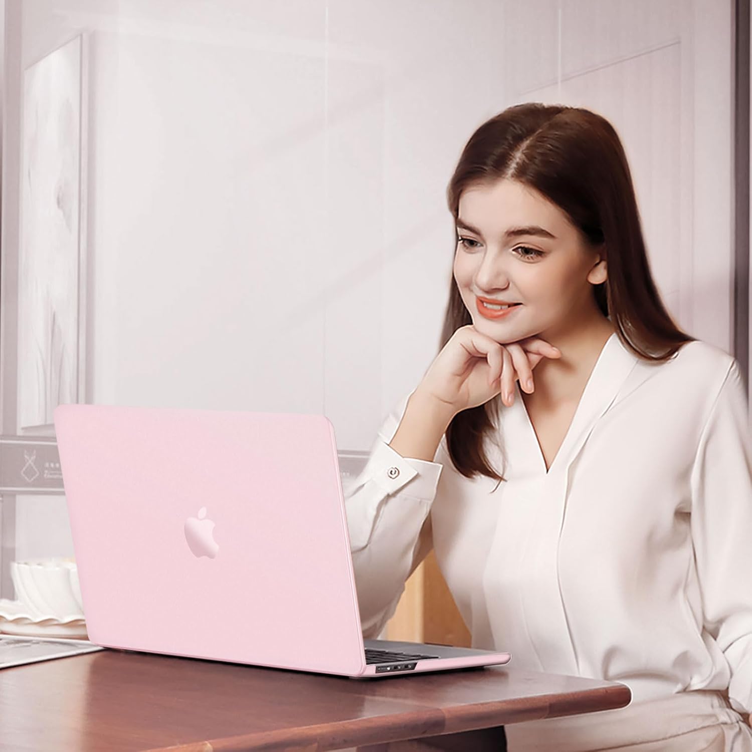 MOSISO 40L Rhombus Quilted Travel Backpack with Drawstring Bag&Compatible with MacBook Air 13 inch Case 2025-2022 M4 M3 M2,Ultra-Thin Natural Original Color Case&Keyboard Skin, Baby Pink&Pink