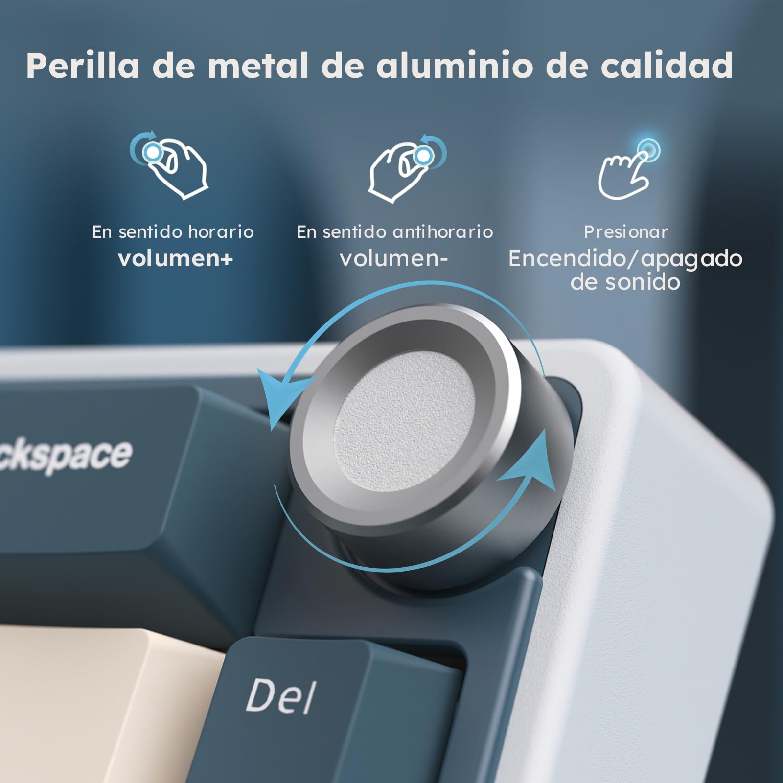 RK ROYAL KLUDGE R65 Teclado Mecánico Inalámbrico, 60% Gasket Bluetooth/2.4G/USB-C, Layout US Teclado con 66 Teclas, Teclas PBT, Knob Control, Hot-Swap, Compatible con Via (Interruptor Cremas, Azul)