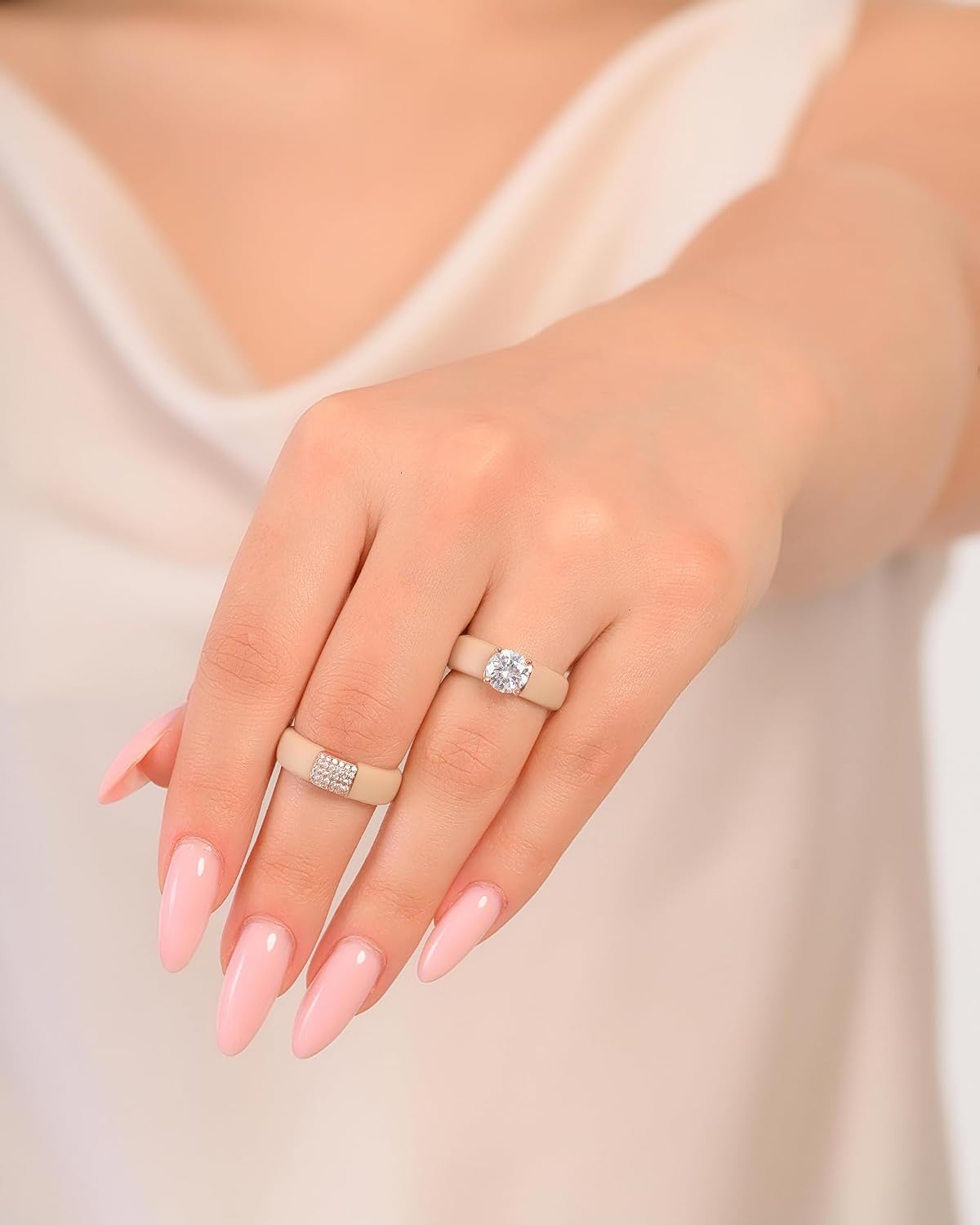 Rinfit Silicone Ring with Stone, Round Cut CZ | AAAAA Grade Cubic Zirconia, Solitaire Engagement Ring for Her, Flexible Rubber Wedding Band for Women, Patented Design