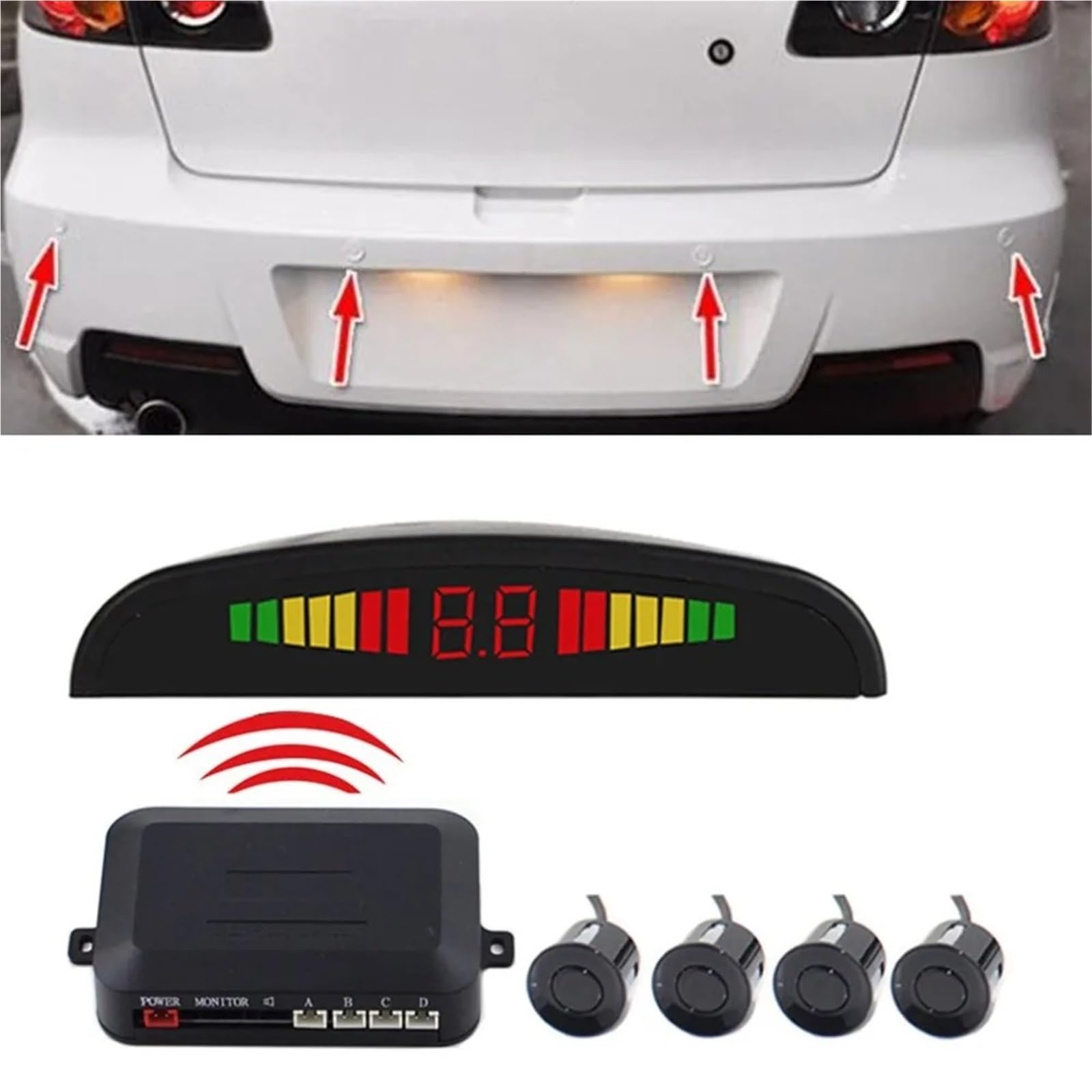 sensore parcheggio PDC Sensore Parcheggio LED Parktronic Per Auto Wireless Posteriore Con Display Del Rilevamento Monitor Radar Backup A 4 Retromarce