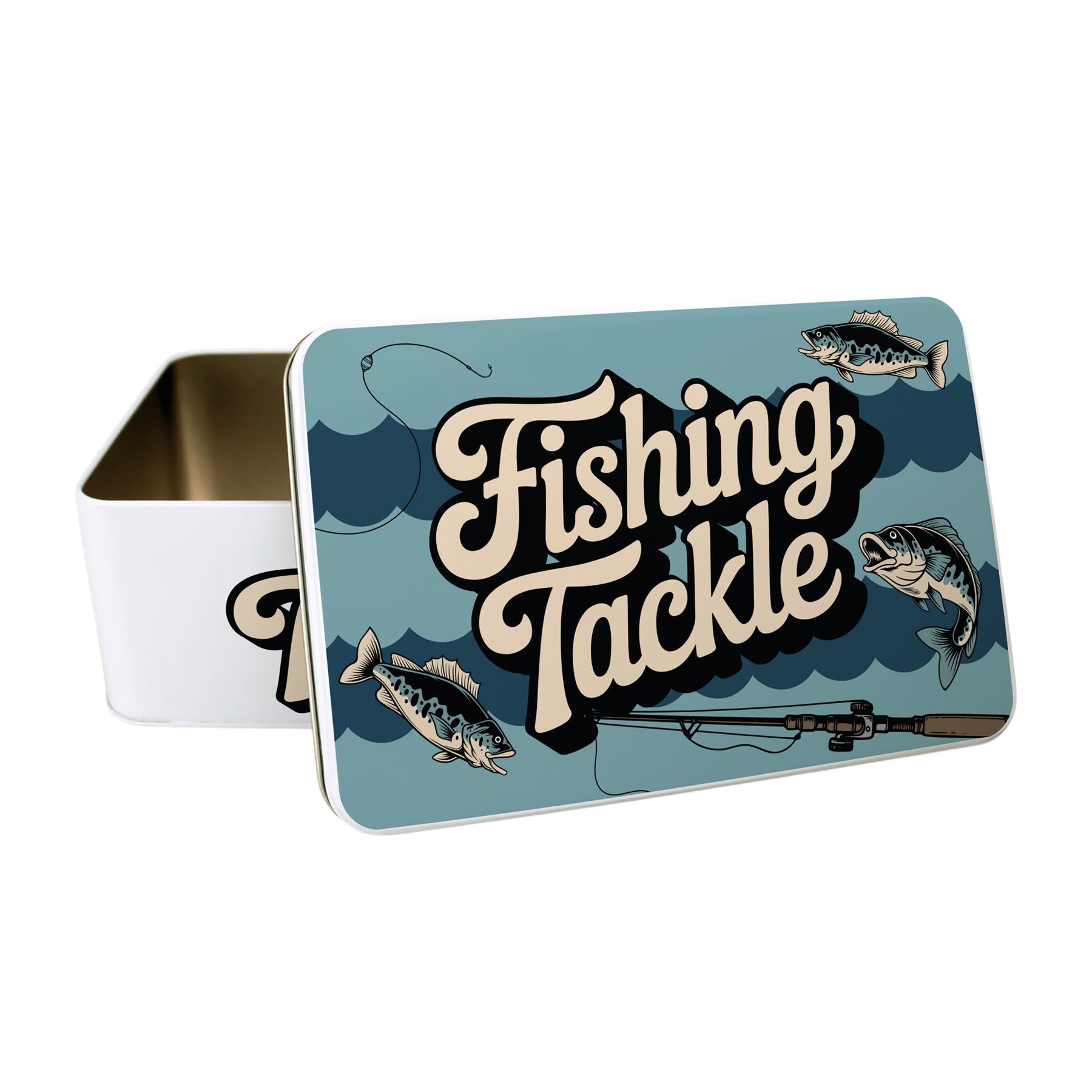 Purely Home Fishing Tackle Tin - Vintage Fisherman Rectangular Storage Tin Gifts for Fathers Day