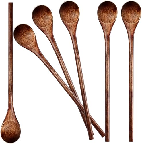 Meiyahome - Cuchara de madera larga de mango redondo de 8 pulgadas, cuchara mezcladora hecha a mano de material Nanmu, cuchara de café de 7.9 in, disponible en Yaxa Guatemala