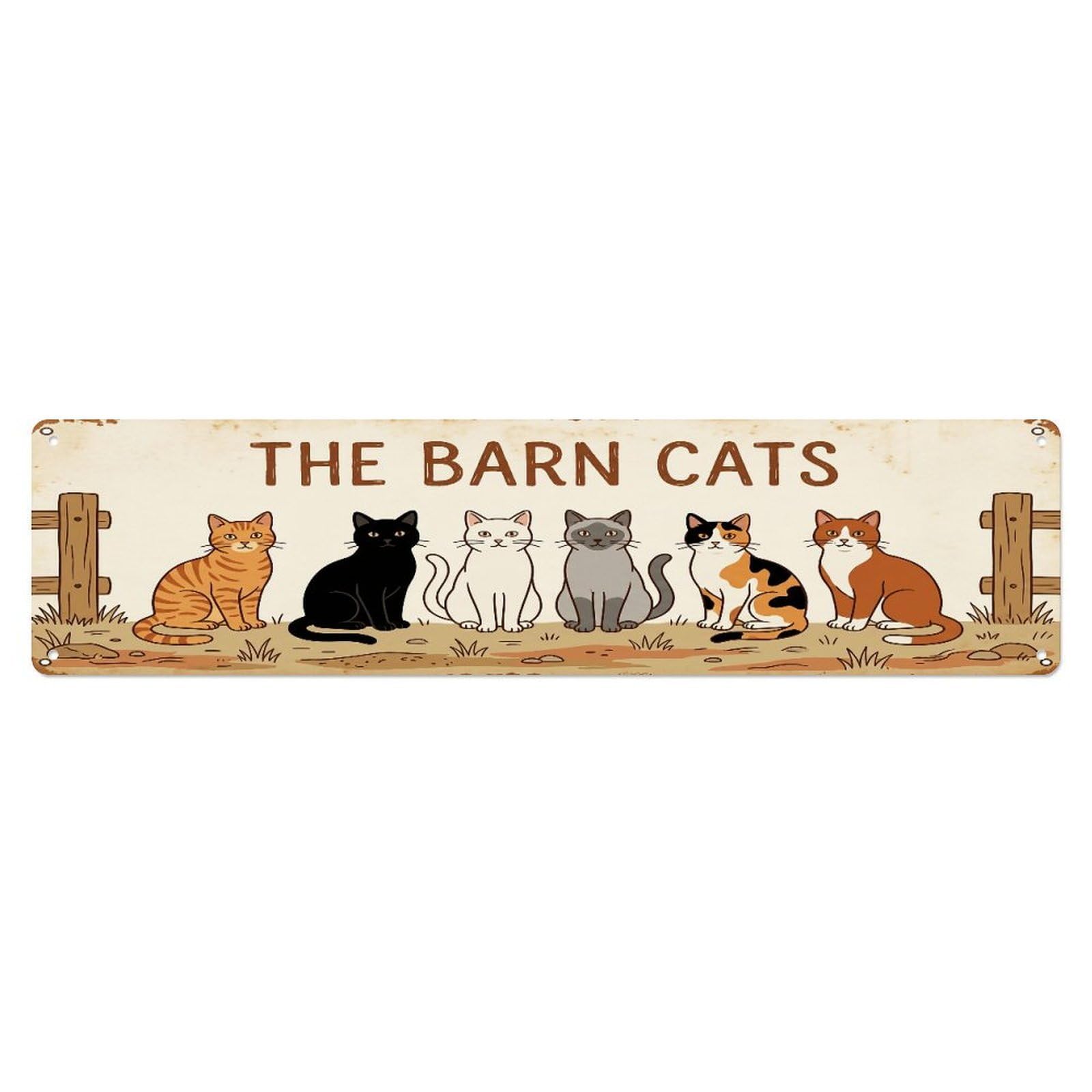 Metal Tin Sign Vintage Cat Farm Scene THE BARN CATS
