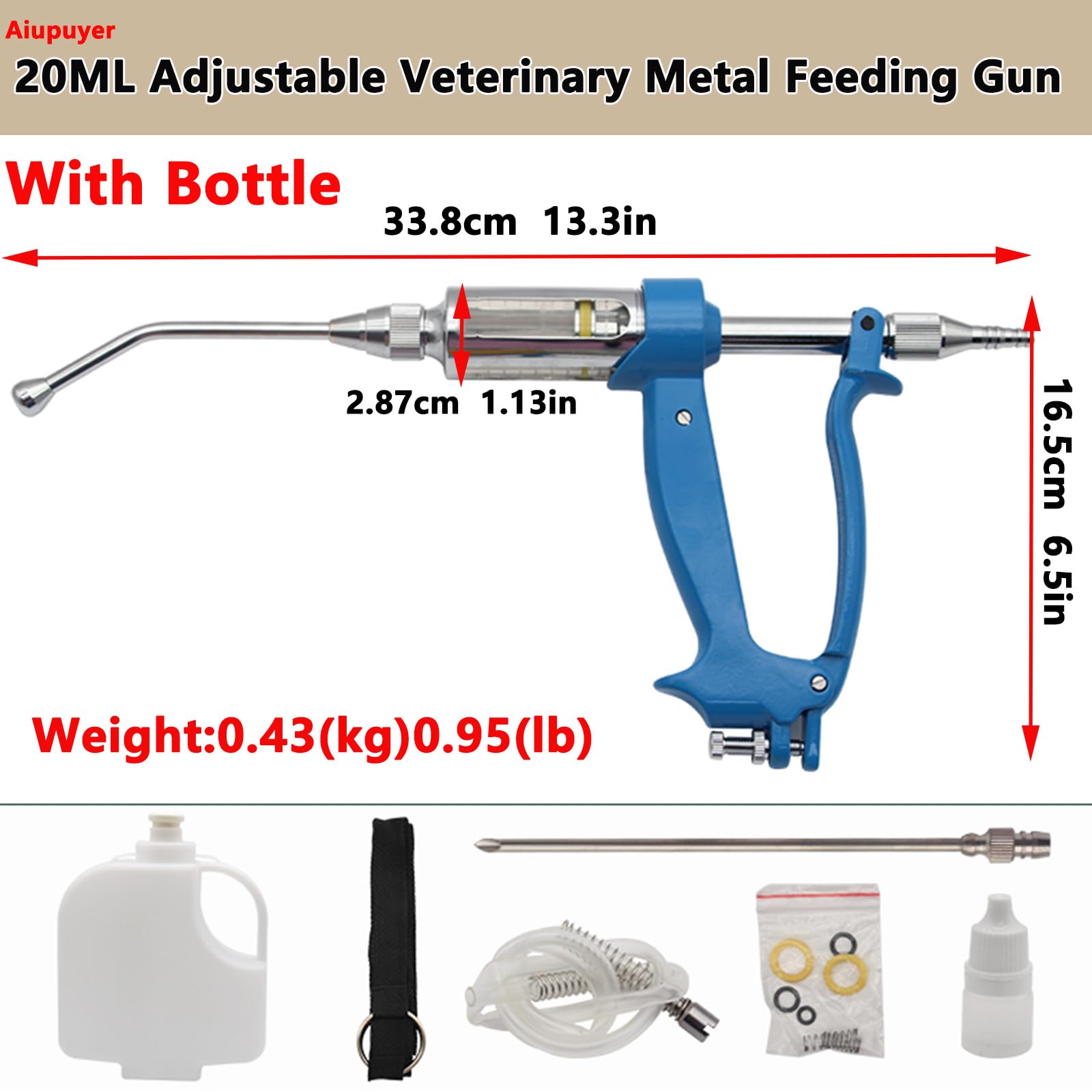 Generico Dispositivo per la somministrazione di farmaci veterinari, Pistola dosatrice Regolabile per Animali da Allevamento (20 ml con flacone)