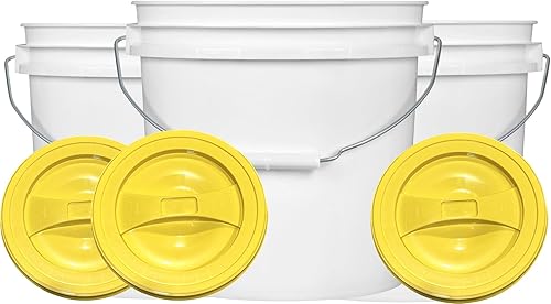 Miniatura 8 de House Naturals Cubo blanco de 2 galones con tapa rosca, paquete de 3 entrenadores fabricados en Estados Unidos (cubos blancos con tapas rojas)