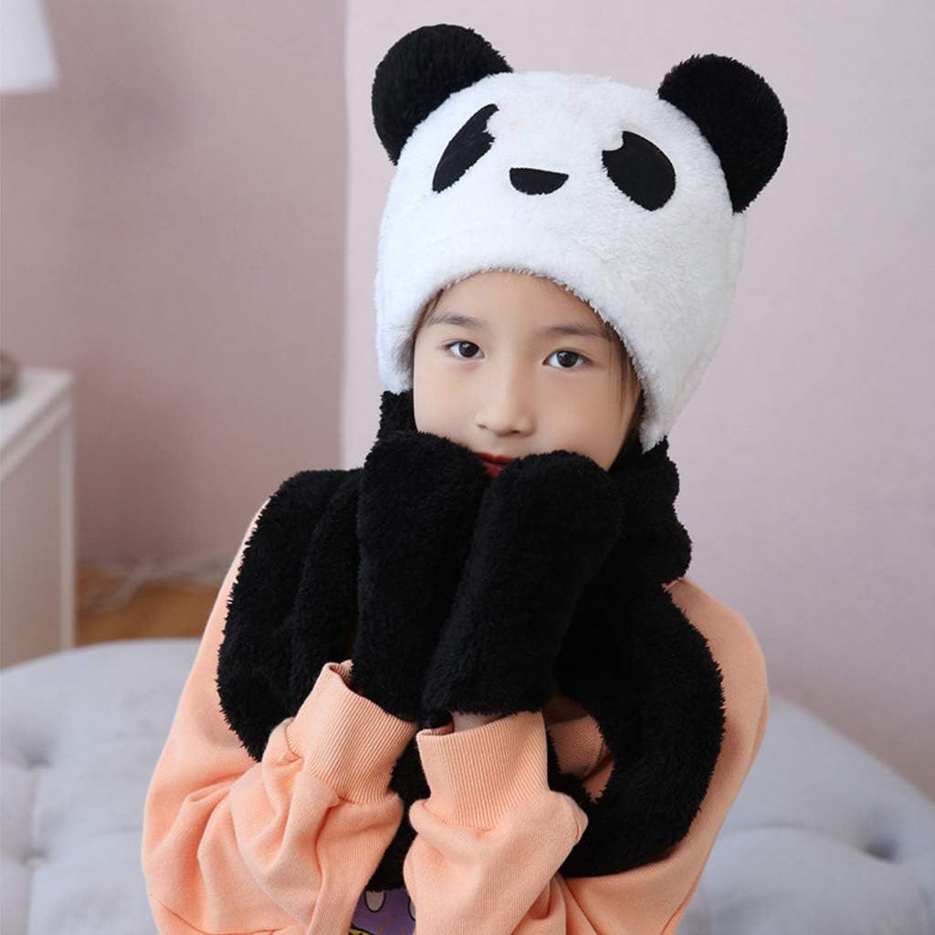 Scarf,3 in 1 Kids Boys Girls Hooded Scarf with Pockets Hat Long Scarf Gloves Set Cute Panda Ears Thicken Plush Warm Scarf(Pink,Medium)