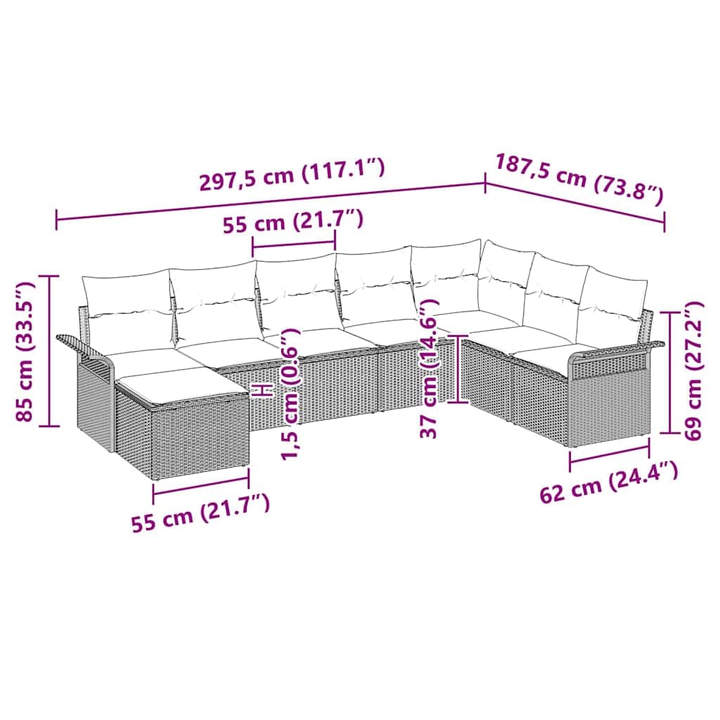 Ensemble de canapé de Jardin en Poly rotin Beige, modulable 8 Places en U, Coussins d extérieur Amovibles, Cadre Acier Enduit, terrasse Patio pour détente