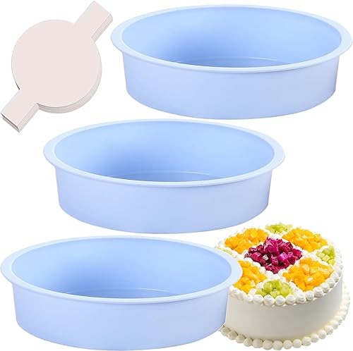 Miniatura 15 de Moldes redondos de 4 pulgadas para hornear, paquete de 3 moldes de silicona para pasteles con 100 piezas de papel pergamino, moldes antiadherentes