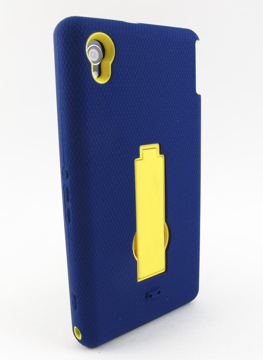 Kaleidio Dual Layer Armor Hybrid Case Cover for Sony Xperia Z1S C6916 (T-Mobile) - Navy Blue/Yellow (Package Includes a Overbrawn Prying Tool) - Retail Packaging