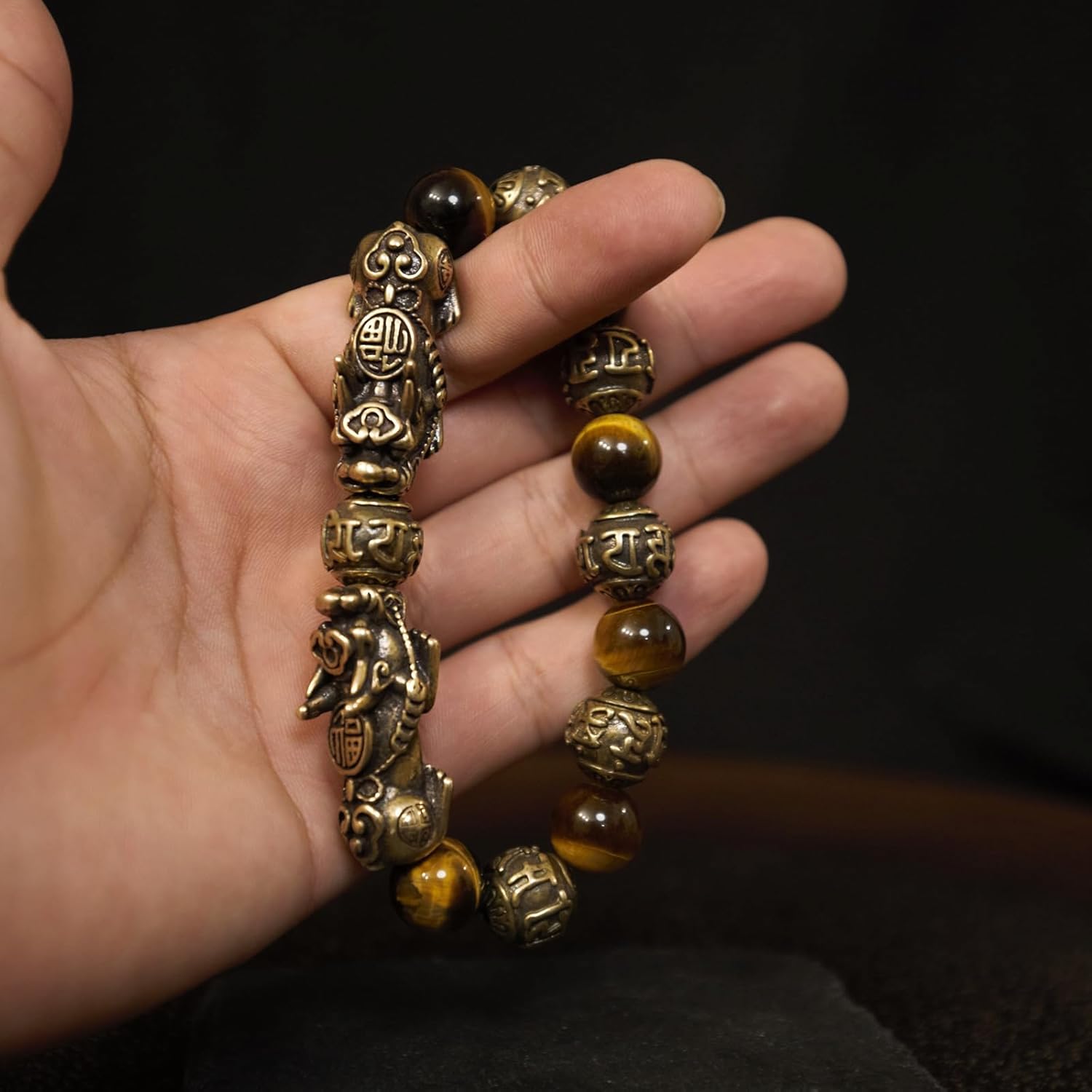 LIYAPEI Natural Feng Shui Healing Tiger Eye Stong Crystal Beads Bracelets for Men Adjustable Vintage Copper Amulet Jewelry for Luck, Wealth and Protection - Image 3