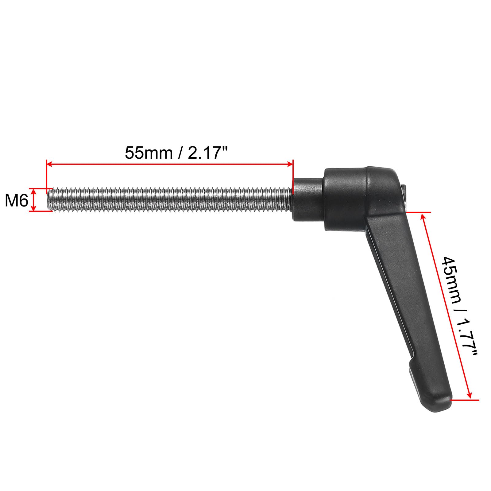 QUARKZMAN 2 manopole regolabili M6 x 55 mm, metriche 304, in acciaio inox maschio, con leva di bloccaggio, colore nero