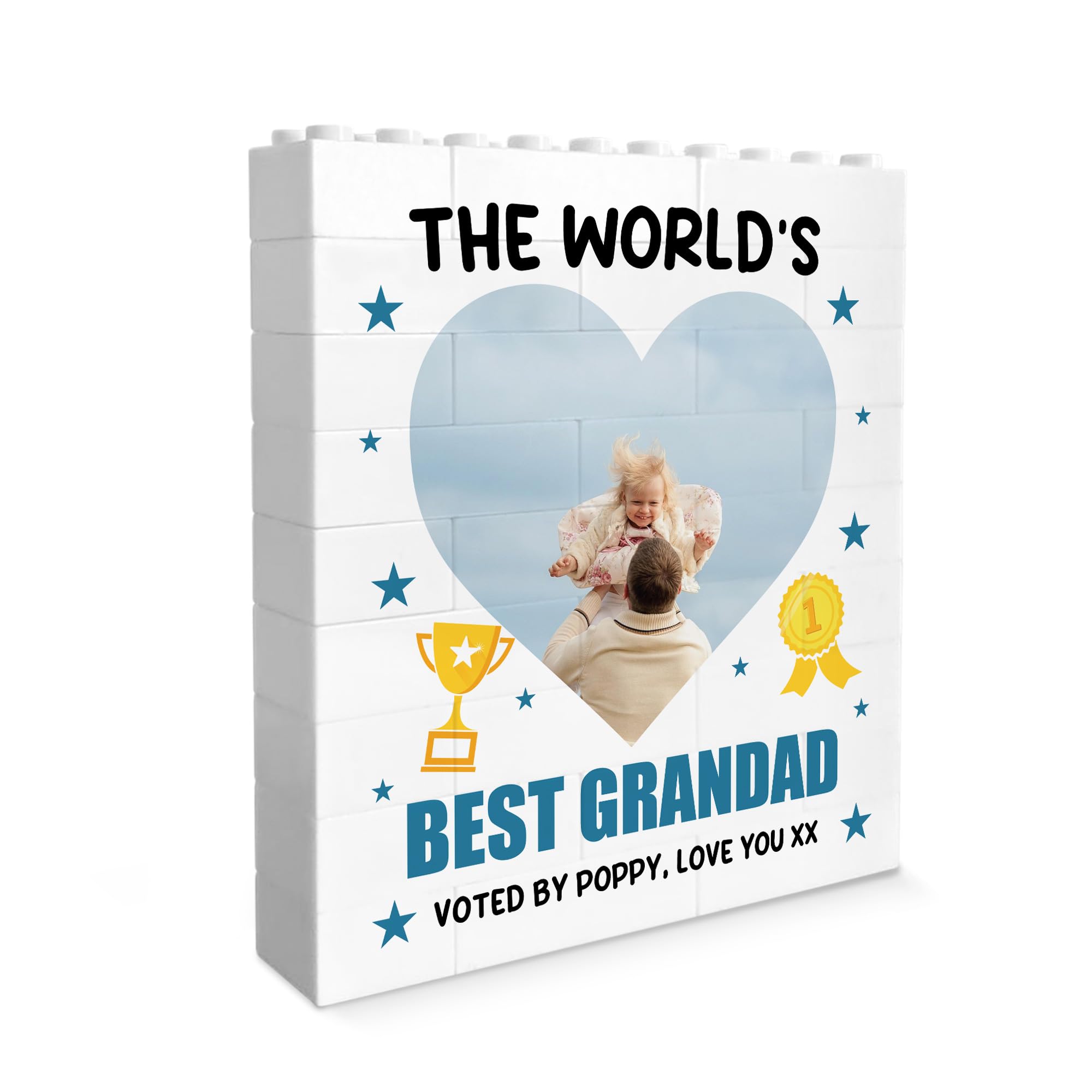 Red Ocean Personalised Gift For Grandad For Fathers Day, Best Grandad Gift, Brick Photo Block, Birthday, Building Block, Puzzle, Him, From Grandchild
