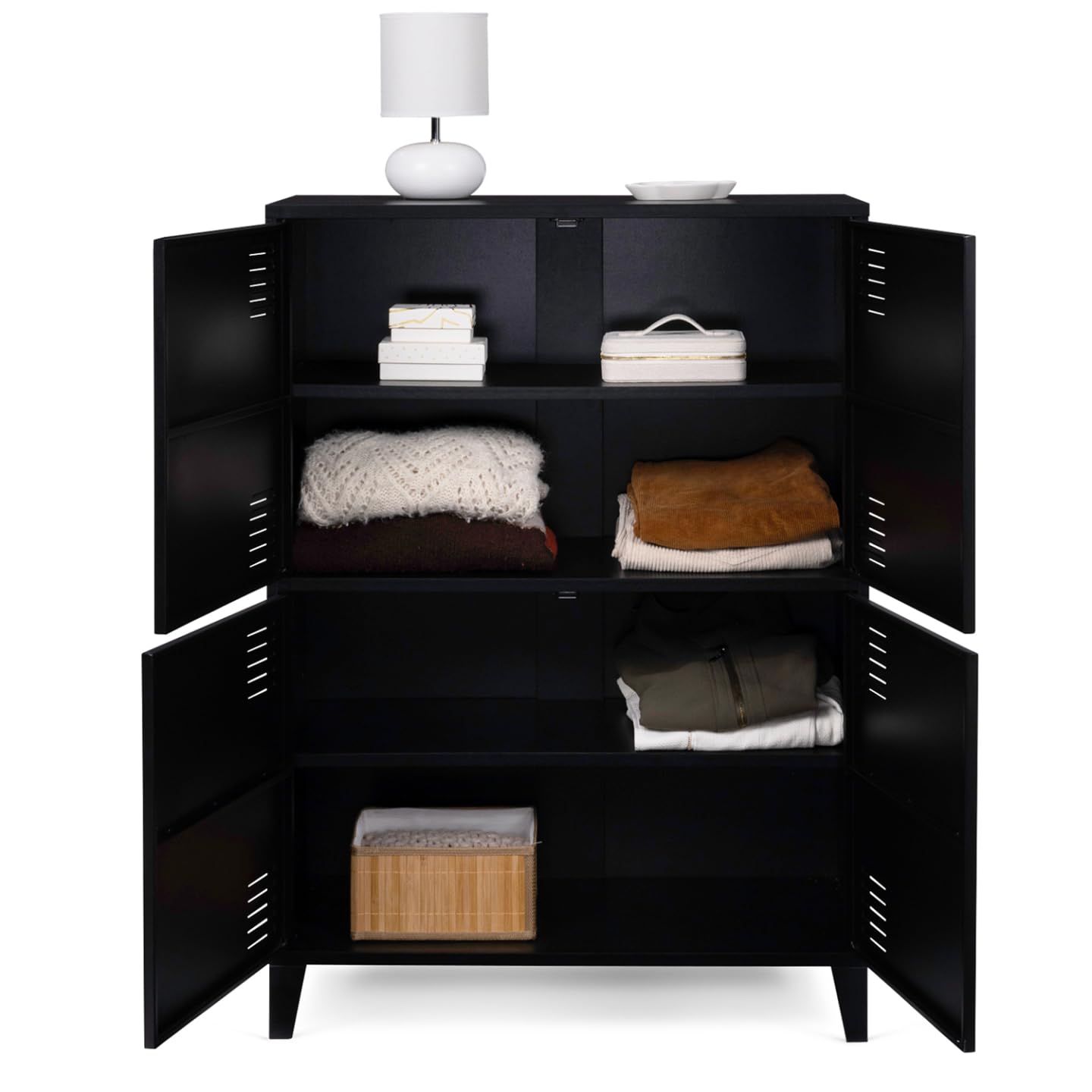 IDMarket – Armario Ester 4 puertas metal negro diseño industrial