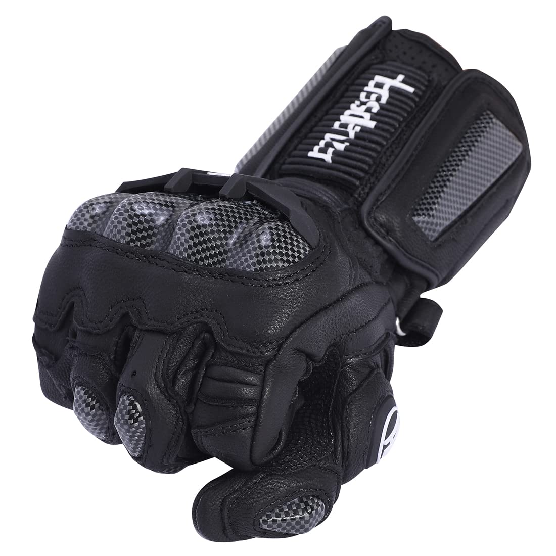 Harssidanzar Motorradhandschuhe aus Leder für Männer und Frauen,Touchscreen Powersports Carbon Fiber Knöchelschutz Motorradhandschuhe KM045