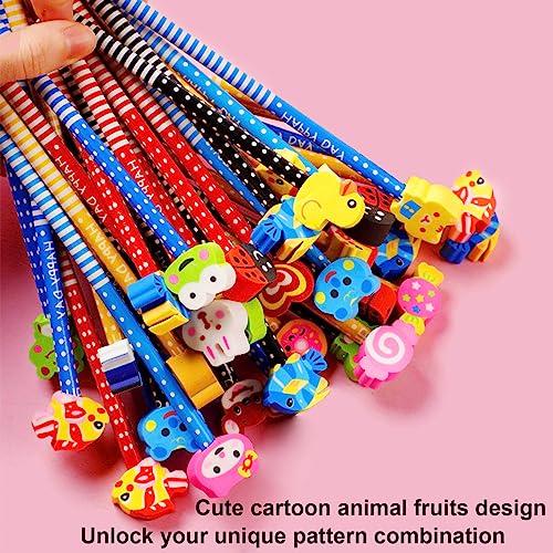Jatidne 24 Pieces Pencils for Party Bags with Animal Designs Rubbers Wooden Party Bag Fillers for Kids, Random, 1 count (Pack of 24) - Image 4
