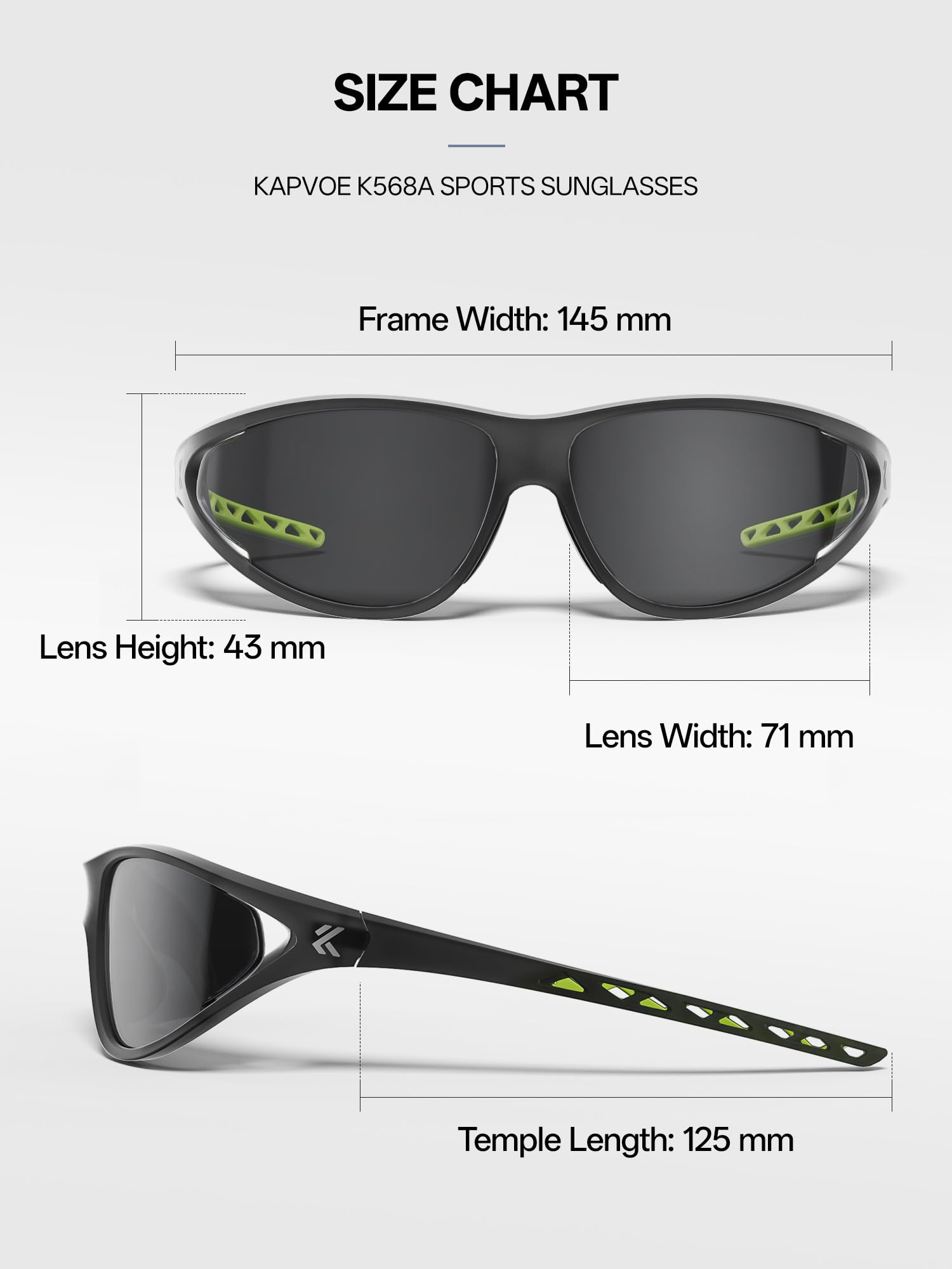 KAPVOE Occhiali da Sole Sportivi Polarizzati Uomo Donna, 24,5 g Occhiali UV400 Leggeri per Ciclismo Corsa Pesca Trekking K568A