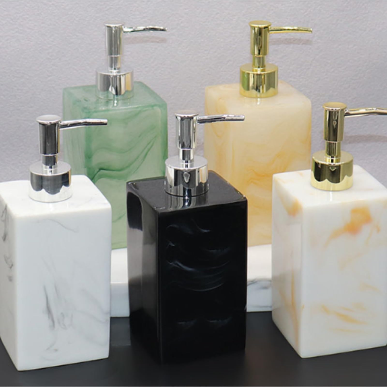 Dispensador de Jabón Líquido Dispensador De Jabón Manos con Bomba Estilo Mármol Líquido Decorativo Botellas de Aseo(Black,400 ml)