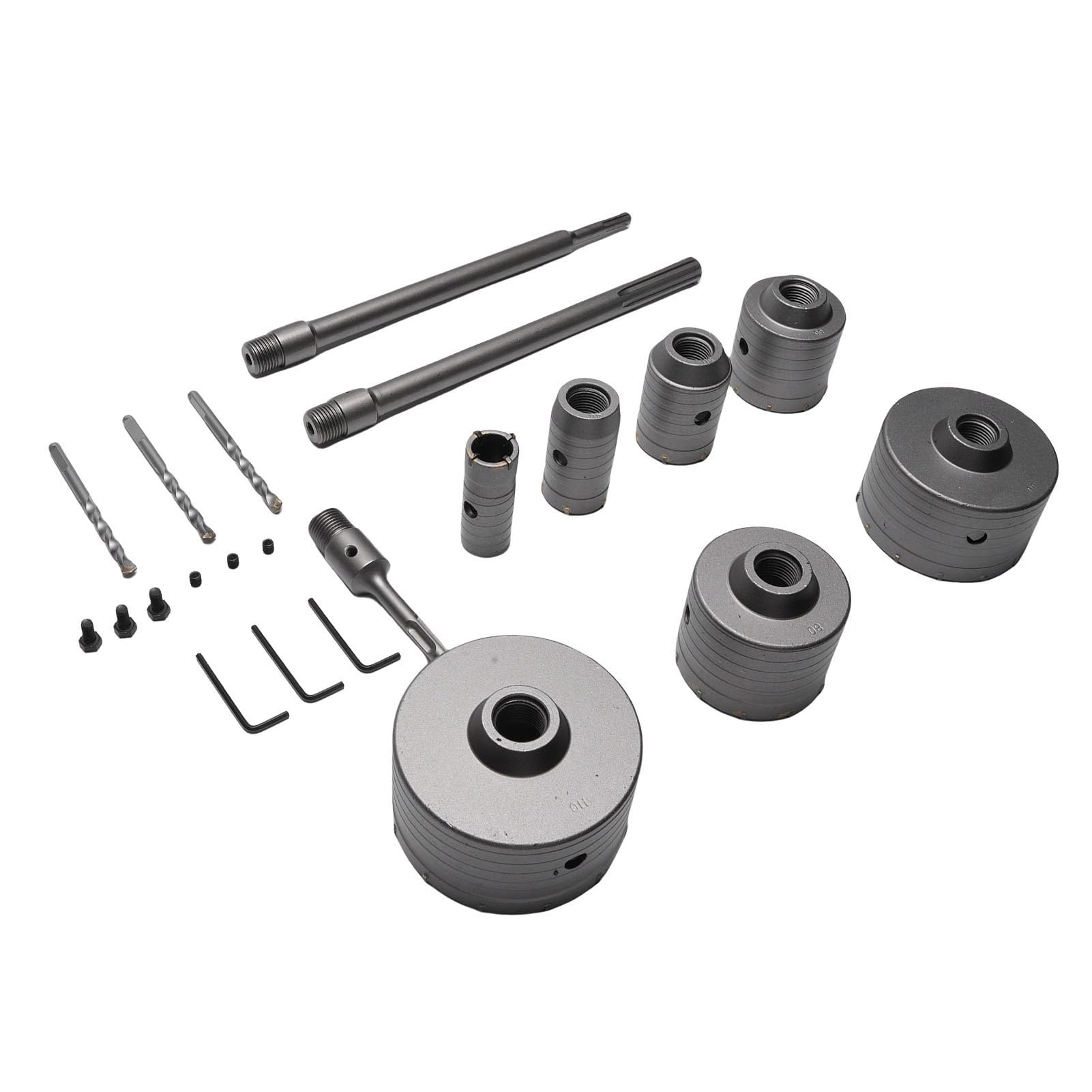 Bewinner Kit de Sierra Perforadora para Hormigón, 7 Piezas, 30-110 Mm, Cortador de Agujeros de Carburo de Acero de Tungsteno para Cemento de Pared de Ladrillo, con 3 Bielas para Perforación con