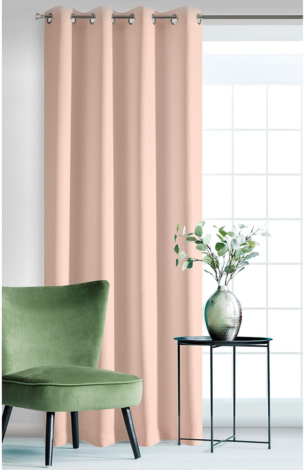 Eurofirany Curtain Smooth Plain 8 Eyelets Modern Bedroom Living Lounge Children's Room 1 Piece Single, Polyester, Powder, 140x250 cm
