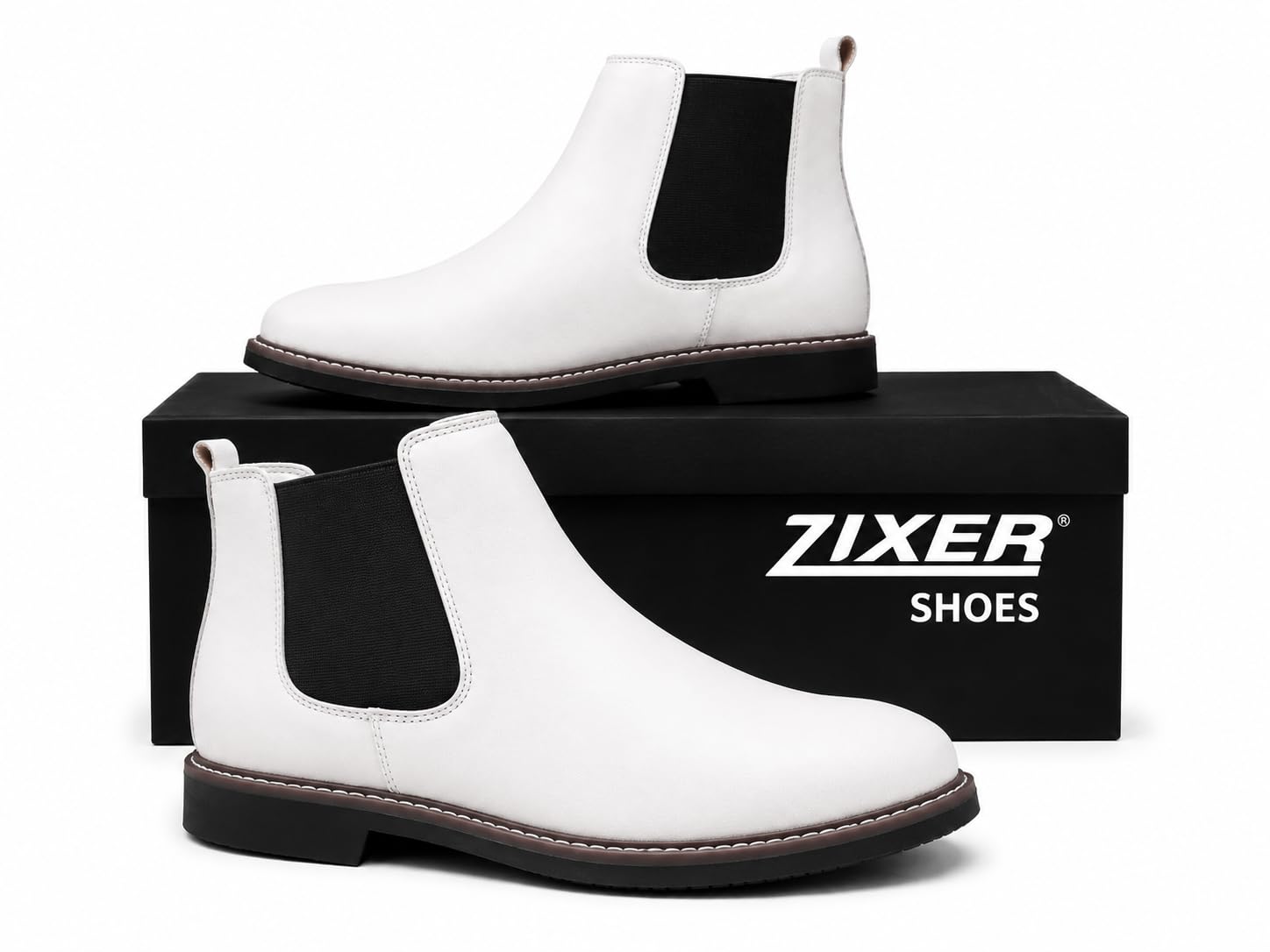 Men’s Formal Casual Boots | Chelsea Style Office Boots for Men | Synthetic Leather Upper, TPR Sole, Cushioned Footbed | Black/Brown/White-image-16
