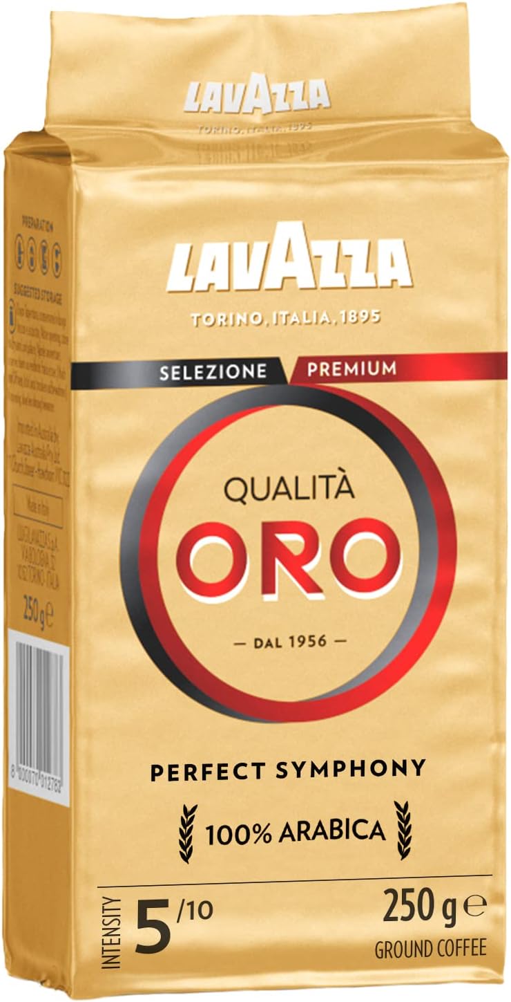 Lavazza, Qualità Oro, Ground Coffee, 6 Packs of 250 g, Ideal for Moka