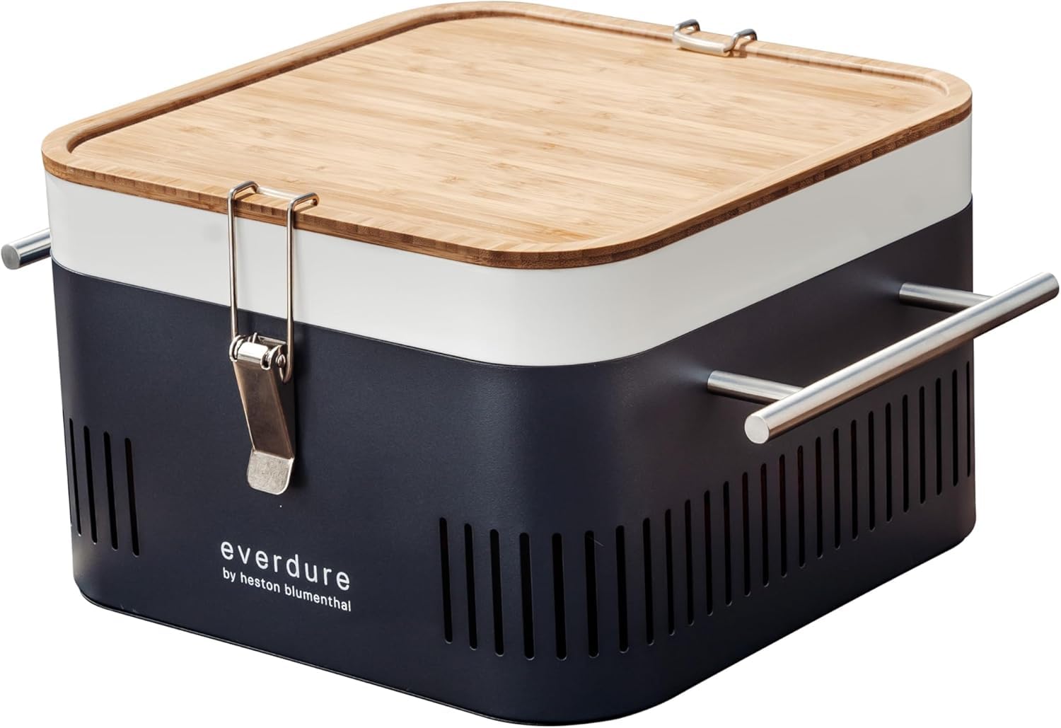 Everdure by Heston Blumenthal Cube Portable Charcoal BBQ Grill, Compact Travel Barbecue with Bamboo Tray, Chrome Rack - Image 2