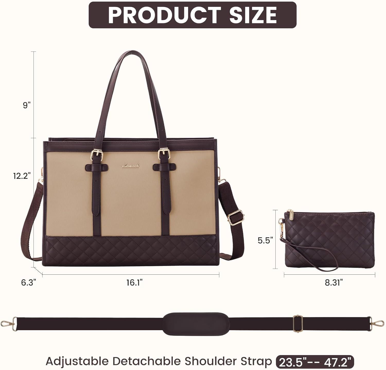 LOVEVOOK Laptop Tote for Women 15.6 Inch Canvas, Large Capacity Work Bag With Clutch Purse, Computer Office Business Briefcase, Casual Handbag for Travel College Teacher School - Image 3